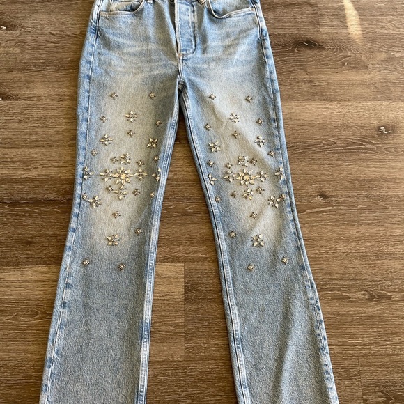 All Saints Light Blue Embellished Straight Leg Jeans - Picture 2 of 9